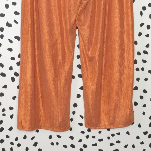 EastnWest Label Orange Metallic High Waist Wide Leg Palazzo Pants - Picture 6 of 8